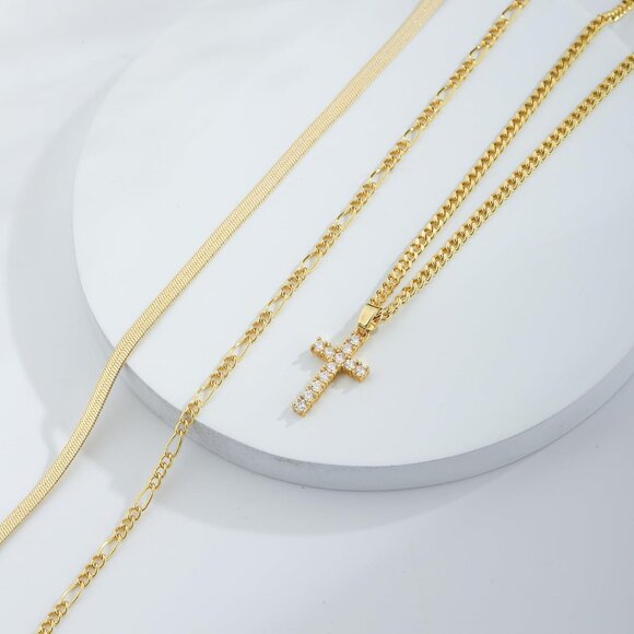 Stackable Gold Pendant Necklaces with Cubic Zirconia - Dainty Faith Jewelry Set - Picture 5 of 8